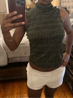 Charlotte Russe Black Metallic Mock Neck Tank